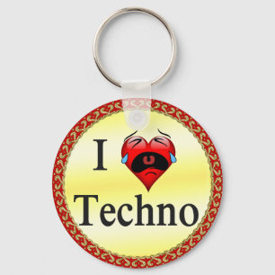 I love techno With a funny red heart singing Key Ring