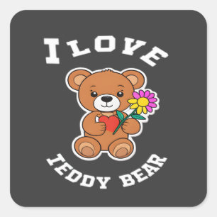 I Love Teddy Bear Graphic Art Design.png Square Sticker