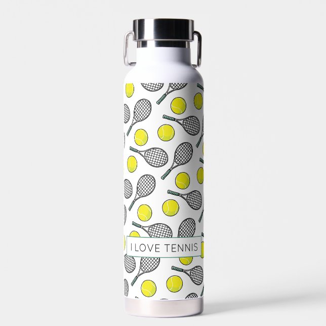 I LOVE TENNIS Balls Racquets Chic Sports Fun Water Bottle (Front)