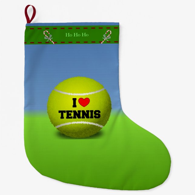 I Love Tennis Large Christmas Stocking (Front)