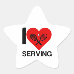 I LOVE TENNIS SERVING STAR STICKER