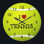 I Love Tennis - Tennis Ball Large Clock<br><div class="desc">I Love Tennis wrist watch.</div>