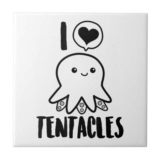 I Love Tentacles T-shirt Cute Octopus Tee Ceramic Tile (Front)