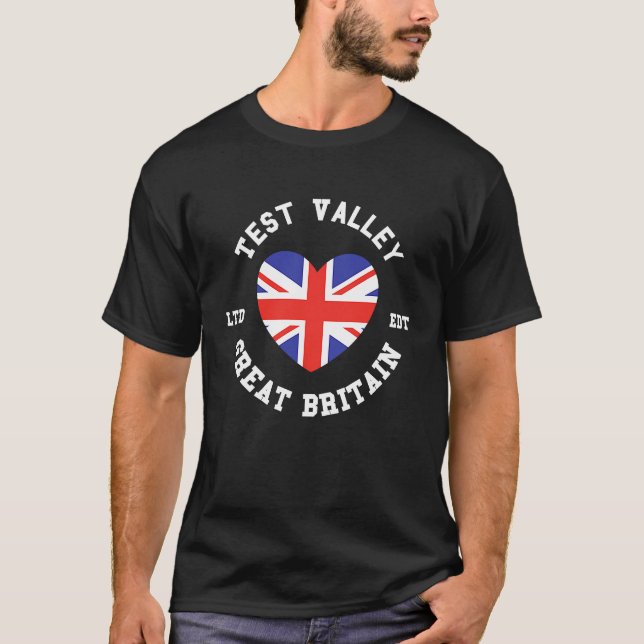 I Love TEST VALLEY Great Britain Heart Flag Badge T-Shirt (Front)