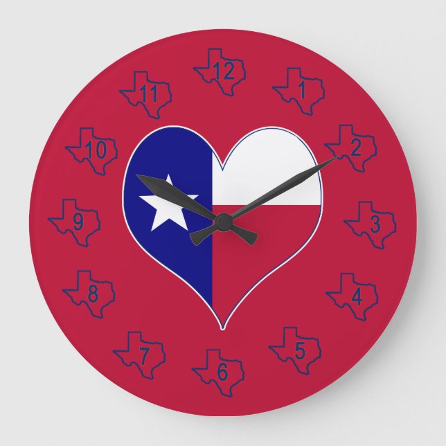 I Love Texas Flag Heart Large Clock (Front)
