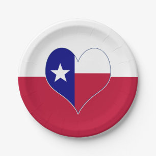 I Love Texas Flag Heart Paper Plate