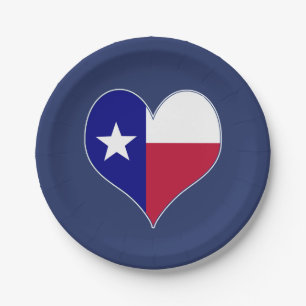 I Love Texas Flag Heart Paper Plate