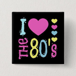 I Love the 80s Disco Costume 15 Cm Square Badge