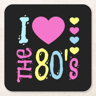 I Love the 80s Disco Costume Square Paper Coaster