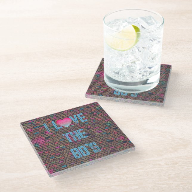 I Love the 80s Spray Painted Wall Design Glass Coaster (Angled)