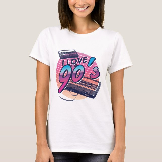 I Love the 90s Funny Retro Tape Cassette Birthday T-Shirt (Front)
