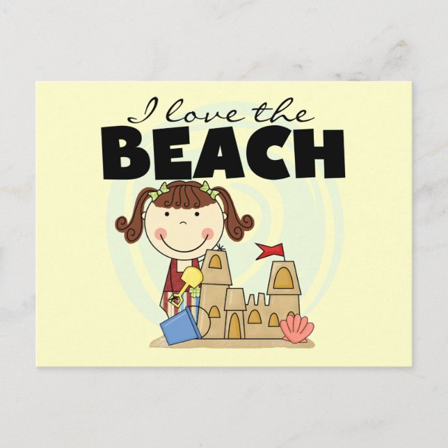 I Love the Beach Brunette Girl Tshirts and Gifts Postcard (Front)