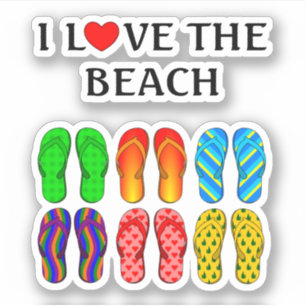 I Love the Beach, colourful flip-flops