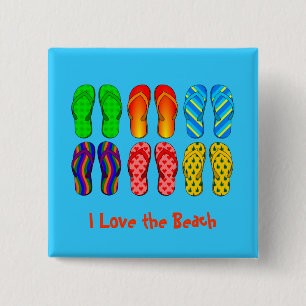 I Love the Beach - Colourful Flip Flops 15 Cm Square Badge
