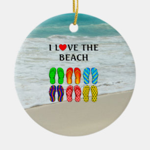 I Love the Beach, flip-flops design Ceramic Ornament