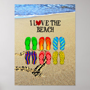 I Love the Beach, Flip Flops in the Sand Poster
