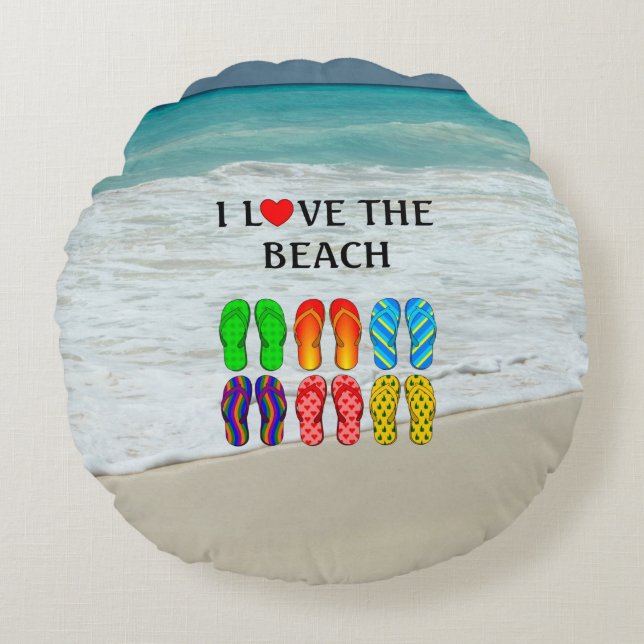 I Love the Beach,  Round Cushion (Front)