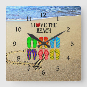 I Love the Beach Square Wall Clock