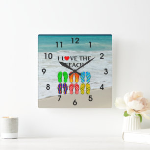 I Love the Beach,  Square Wall Clock