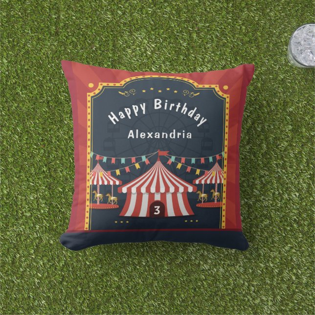 I Love The Circus Child Birthday Personalise  Cushion (Grass)