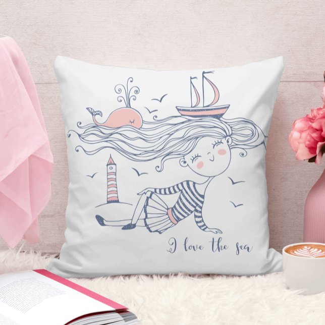 I Love the Sea Whimsical Nautical  Cushion (Creator Uploaded)