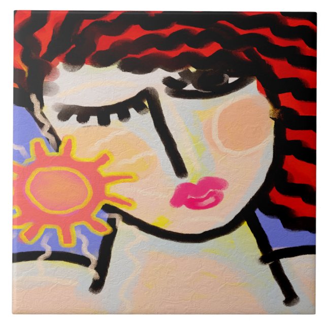 I Love the Sun Abstract Digital Painting Ceramic Tile (Front)