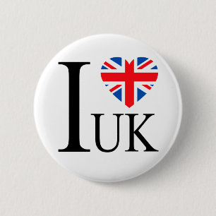 I Love the UK Great Britain Flag Heart 6 Cm Round Badge
