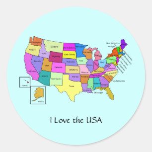 I Love the USA, United States map Classic Round Sticker