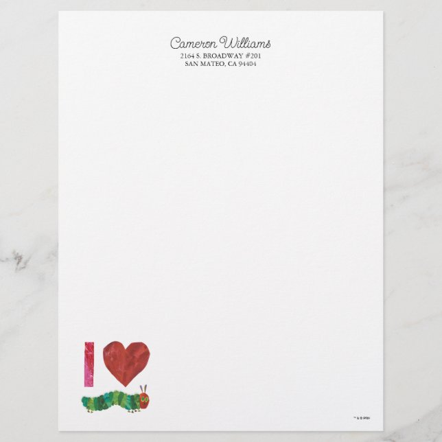 I Love The Very Hungry Caterpillar Custom Letterhead (Front)