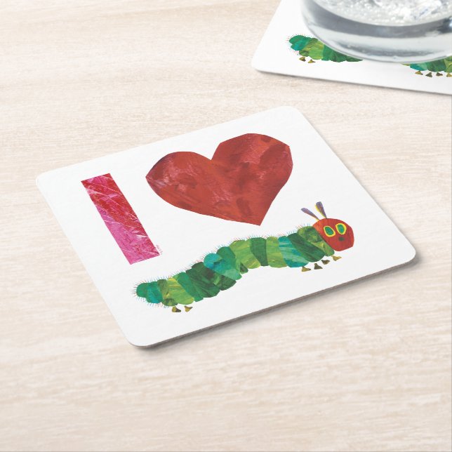 I Love The Very Hungry Caterpillar Square Paper Coaster (Angled)