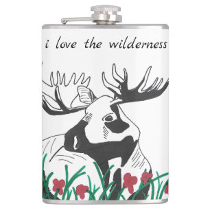 I Love the Wilderness Animal Deer Moose Hip Flask