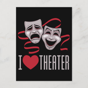 I Love Theatre Comedy And Tragedy Masks Postcard