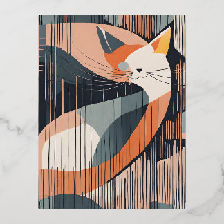 I love this minimalist vector cat art in Scandinav Foil Holiday Postcard
