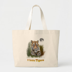 I love tigers large tote bag
