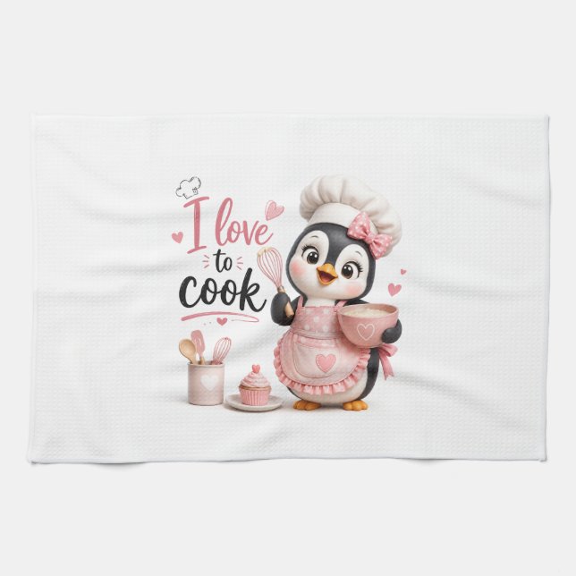 I Love to Cook Penguin Kitchen Towel (Horizontal)