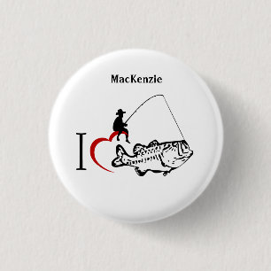 I love to go fishing name tag 3 cm round badge