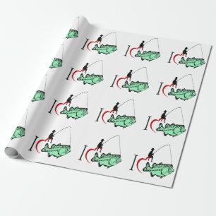 I love to go fishing with a red heart wrapping paper