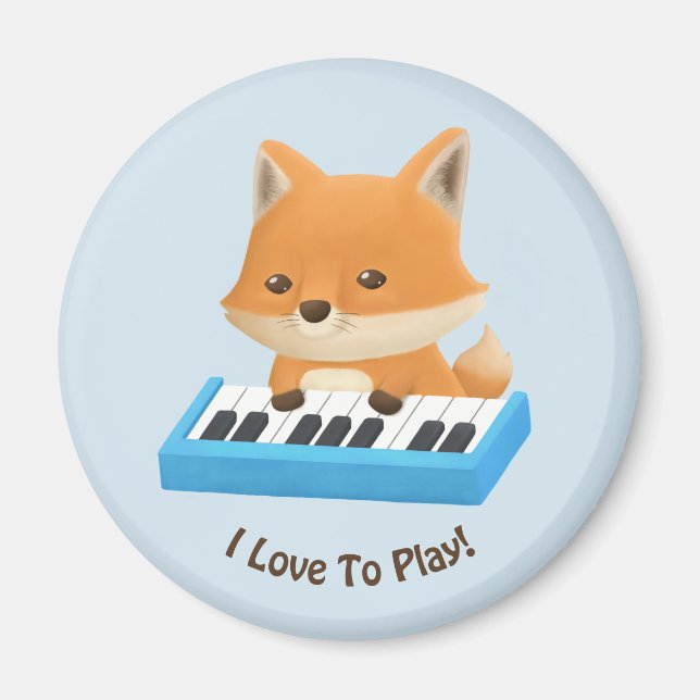 I love to Play Cute Fox on Piano Kids Magnet (Front)