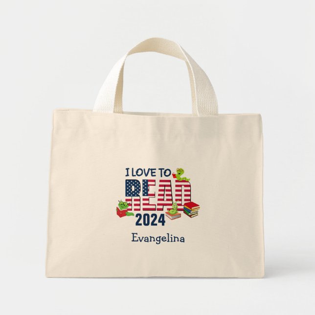 I LOVE TO READ America Flag 2024 Kids Mini Tote Bag (Front)