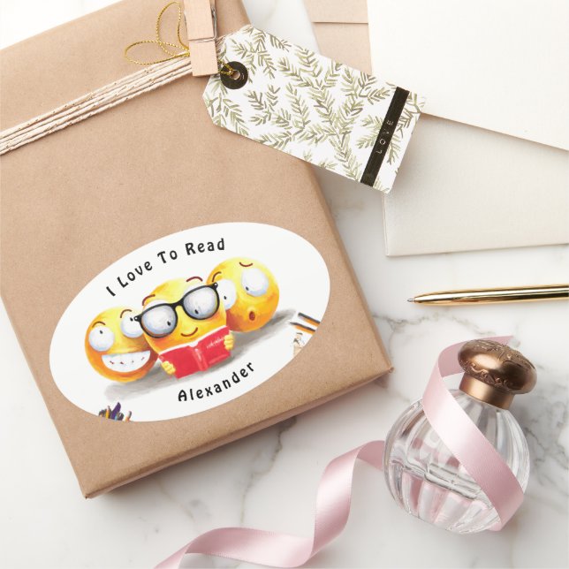 I Love To Read Books Reader Oval Sticker (Gifting)