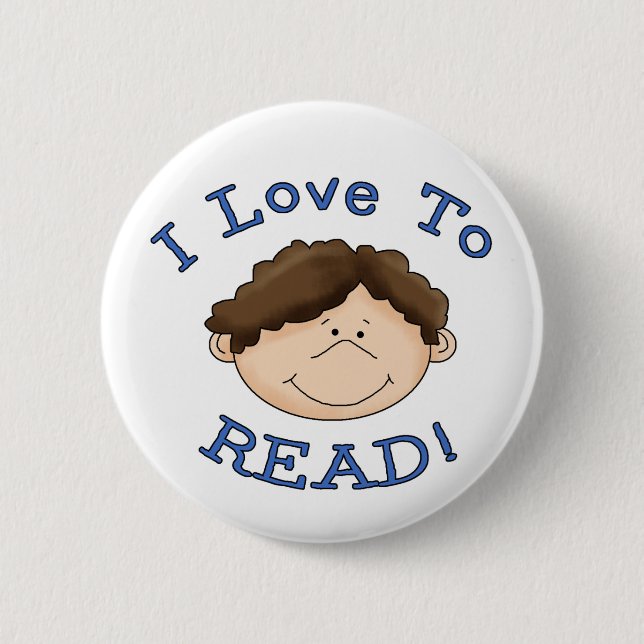 I Love to Read Boy 6 Cm Round Badge (Front)