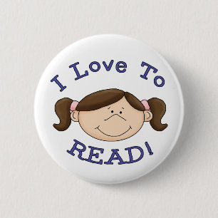 I Love to Read Girl 6 Cm Round Badge