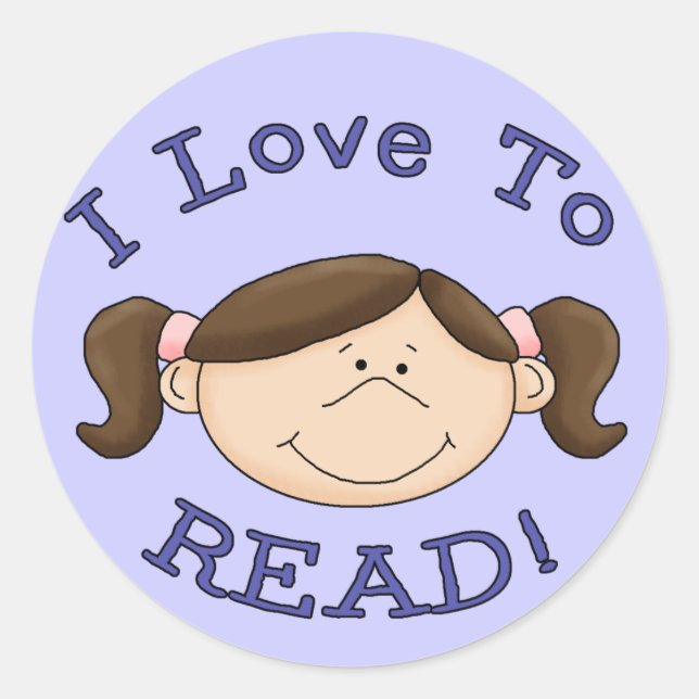 I Love to Read Girl Classic Round Sticker (Front)