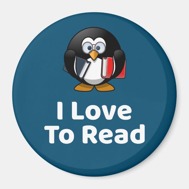 I Love To Read Penguin Funny Reading Magnet (Front)