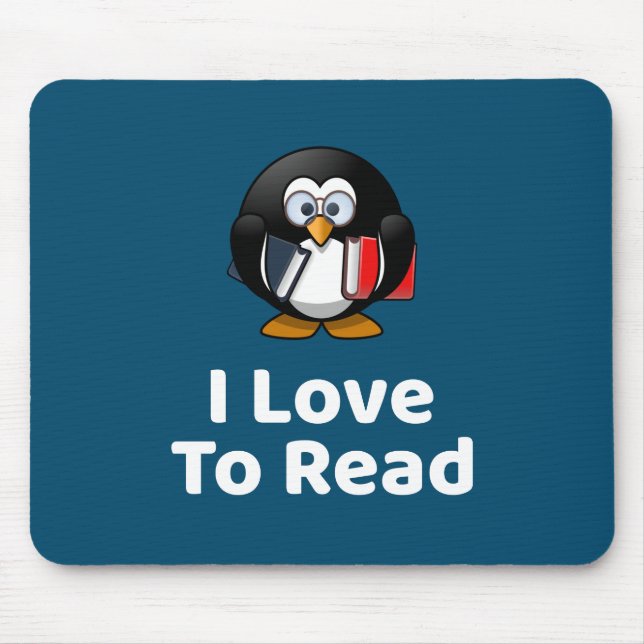 I Love To Read Penguin Funny Reading Mouse Pad (Front)