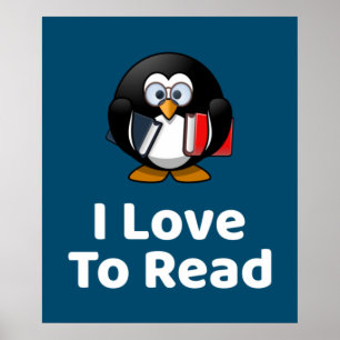 I Love To Read Penguin Poster