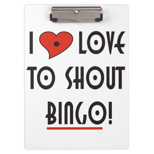I Love to Shout Bingo Clipboard (Front)
