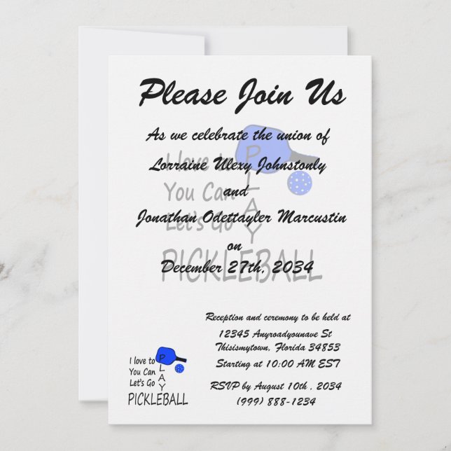 i love to you can lets go play pickleball blue invitation (Front)