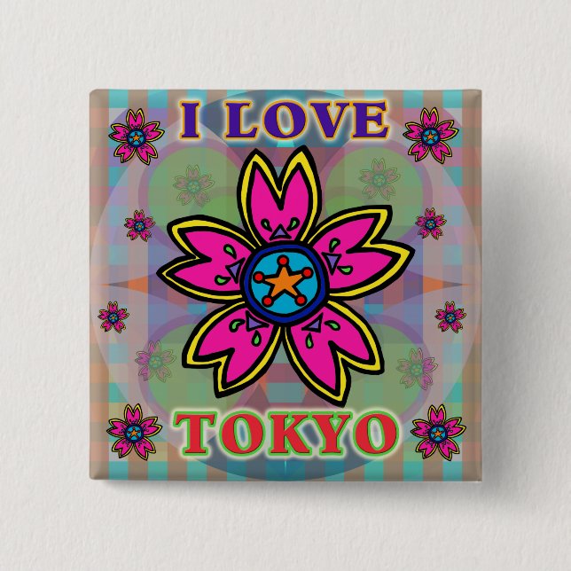 "I LOVE TOKYO" Flowers Button (Front)