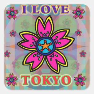 "I LOVE TOKYO" Flowers Sticker